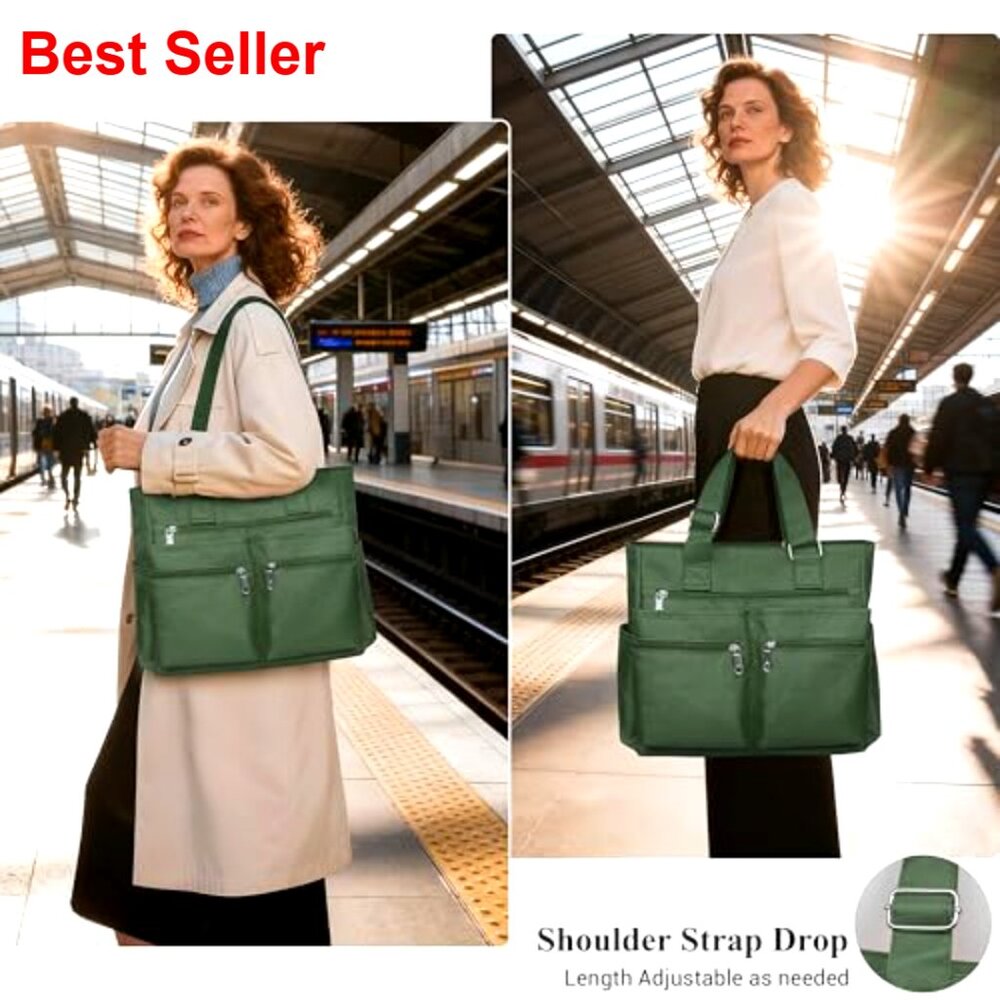 Waterproof Canvas Tote Bag with Laptop Compartment Adjustable Shoulder Strap - Picture 2 of 7